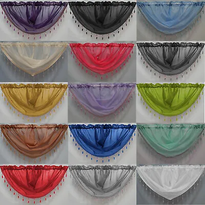 Crystal Beaded Voile Swags - All Colours - Pelmet Valance - Net Curtains Swag • £5.49