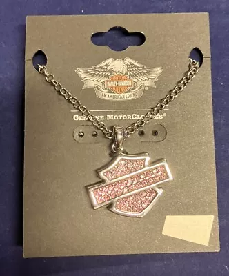 Harley Davidson Bar And Shield Pink Swarovski Crystal Necklace Genuine MC • $40