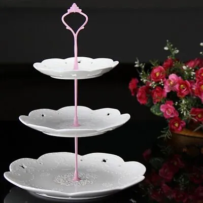 3 Tier Party Cake Cupcake Plate Stand Tea Shop Handle Holder （Plate Not Include） • £3.69