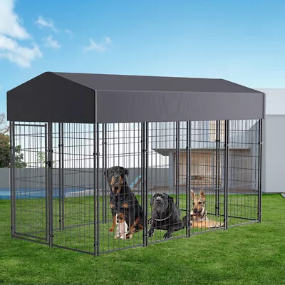 XXL Powder Coat Steel Studio Dog Kennel Outdoor Dog Fence Pen Waterproof Canopy • $245.93