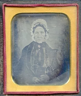 *nice* Early 6th Plate Daguerreotype Of Older Woman In Bonnet With Full Case • $27.99