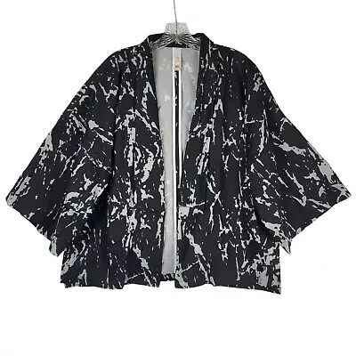 Marla Wynne Jacket Women's XL Black White Kimono Textured Drape Front Linen • $29.99