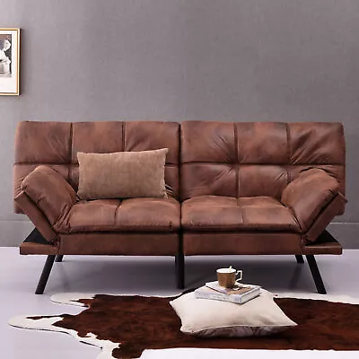 Convertible Memory Foam Futon Couch Bed Modern Folding Sleeper Sofa Brown • $268.65