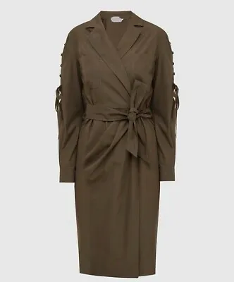 MAX MARA Belted Cotton Dress In Khaki Size 14 US 16 GB 44 DE 48 IT • $115