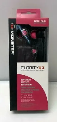 NEW Monster Clarity HD Noise Canceling EarBuds 3.5mm In-Ear Headphones Neon Pink • $9.45