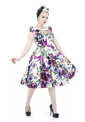 H&R LONDON PURPLE PANSY COCKTAIL 50s PINUP RETRO VINTAGE PUNK PROM PARTY DRESS • $54.99