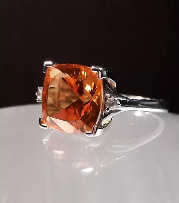 Padparadscha Quartz And White Zircon 6.59ct Sterling Silver Ring Size S • £31