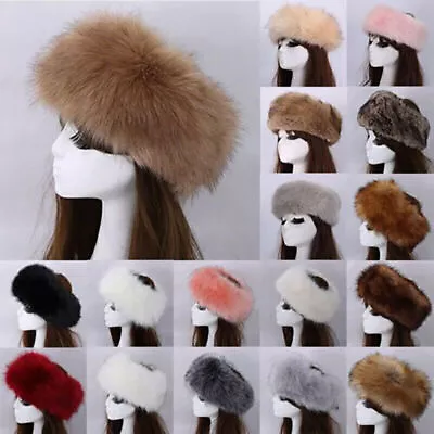 Soft Womens Russian Thick Fluffy Fox Faux Fur Headband Hat Winter Ear Warmer Ski • $10.34