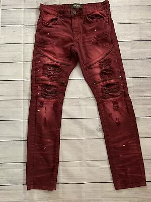 Smoke Rise Jeans Maroon Distressed Moto Hip Hop Jeans Mens 34x34 Destroyed • $18