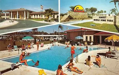 PINELLAS PARK FL Florida SUNSET MOBILE HOME PARK  Pool~Club ROADSIDE  Postcard • $4.25