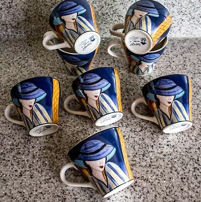 Set Of 8 Sango Misono Cafe Paris 1994 #4914 Coffee/Tea Cups Woman Red/Blue Hat • $95