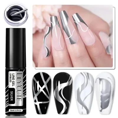 LILY'CUTE Metallic Liner Nail Gel Polish Solid Colours Glitter Art Pen Painting • £4.35