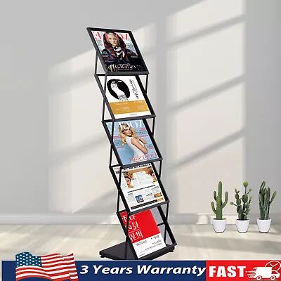5-layer Magazine Rack Foldable Newspaper Storage Stand Book Display Shelf Black  • $65.55