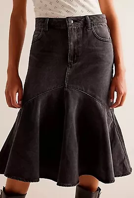 NWT FREE PEOPLE Women’s Fishtail Denim Skirt Peplum Retro Flared Sz 27 • $40.25