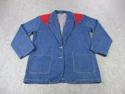 VINTAGE Tillman Blazer Jacket Mens Large Blue Red Denim Western Rodeo Rancher • $34.95