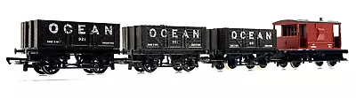 Hornby 00 Gauge - 4 X Wagons Ocean Mineral Wagons & Br Brown Brake Van - Unboxed • £19.95