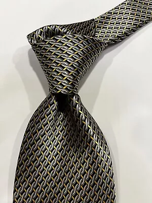 Zilli Paris Tie Blue Silver Yellow Interlocking Design Shimmering Silk Tie • $79.95