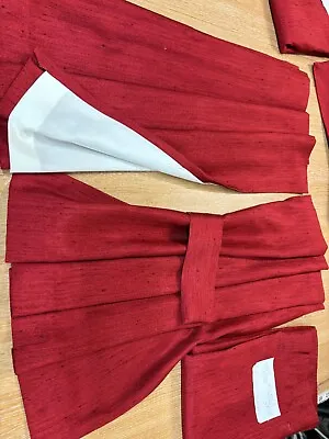 Stunning Ready Made Red Silk Curtains Fully Lined  24  W X 24  D 48  Coverage • £24.99