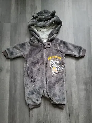 So Cute Baby Boy Grey Hooded Romper Jumpsuit Outfit Size 0-3 Months Thick Warm • £3.50