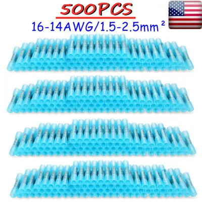 500Pcs Heat Shrink Waterproof Wire Connectors Blue 14-16AWG Butt Seal Terminals • $17.09