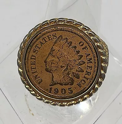 Man's Vintage Gold Tone Ring With Indian Head Penny Sz.8.5 • $0.99
