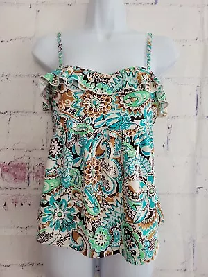 A Shore Fit Swimsuit Tankini Ruffle Top Size 8 Multicolor Floral Spaghetti Strap • $16.98