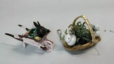 Miniature Easter Wheelbarrow W/Bunny And Basket Of 2 Bunnies • $12