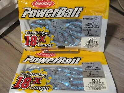 2 Packs Berkley 4  Single Tail Power Grub Fishing Bait Blue Pearl Salt & Pepper • $17.24