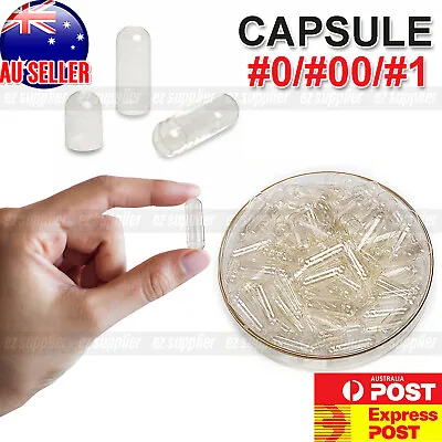 Empty Hard Capsule Size 1 0 00 # Clear Kosher Gel Medicine Pill Vitamins HOT • $5.99