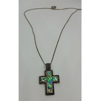 $95 • Buy Artisan Abalone Marcasite Cross Pendant On James Avery Sterling Silver Necklace 