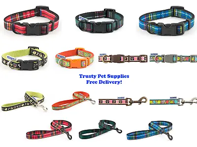 Ancol Dog Puppy Fashion Adjustable Nylon Collars Leads Various Designs & Colours • £4.75