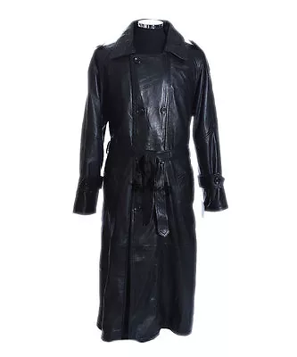 Men's DB TRENCH Black Classic Vintage Long Lambskin Leather Overcoat Trench Coat • $303.17