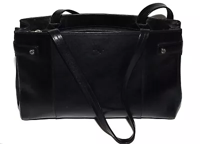 Vintage Monsac Original Black Leather Logo Embossed Dual Strap Shoulder Bag • $29.99