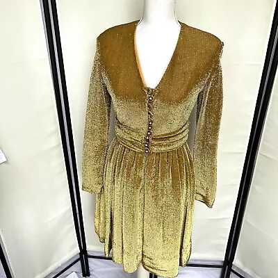 Vintage 60s Dress Size 9 Mr Mort By Stan Herman Gold Shimmering Metallic RARE A3 • $149.25