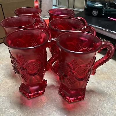 Avon Cape Cod Collection Set Of 6 Ruby Red Vintage Pedestal Tea/Coffee Mugs • $18.99