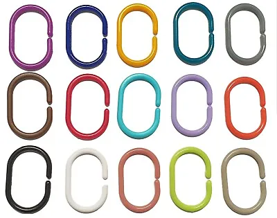 Plastic Shower Curtain C Ring 1 Or 12 Hooks Rods & Pole Up To 29mm Set Pack • £2.95