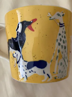 Anthropologie  Coffee Mug Tea Cup  Yellow Funny Dogs  Style New • $24.95