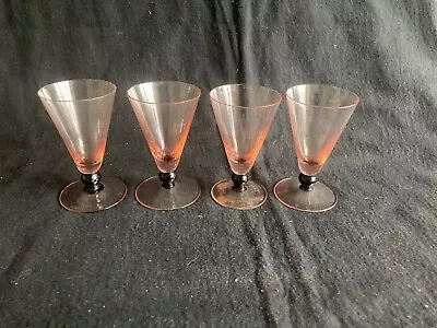 Vintage 4pc Set 4” High Rose Pink Cocktail Wine Sherry Glasses • £29