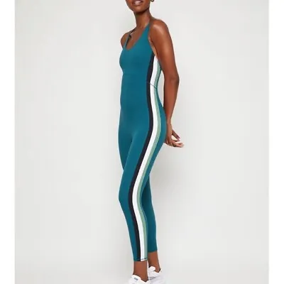 NWT 4 Laps Elevate Jumpsuit Teal Green Stripes Workout Gym Wear Sz Medium • £53.97