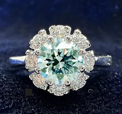 £0.81 • Buy 2.01+Ct Vvs1 'Blue White Round Moissanite Engagement Ring 925 Silver