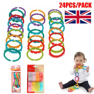 24x Rainbow Teething Ring Links Plastic Baby Kids Infant Stroller Play Mat Toys • £5.46