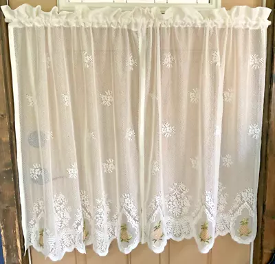 CURTAINS Kitchen Lace Pineapple Vintage Country Cottage Lacy Cream Embroidered • $15