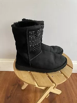 UGG Australia Classic Short Bling 1003890 Womens Black Rhinestones Boots Size 5 • $20