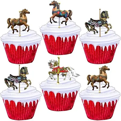 Carousel Horse Stand Up Cup Cake Toppers Edible Birthday Party Decorations • £2.38