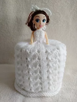 £9.99 • Buy White Knitted Toilet Roll Doll Cover