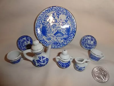 Antique Miniature Tea Set Blue And White Pattern • $7.50