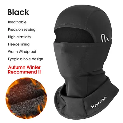WEST BIKING Winter Sports Cap Hat Windproof Face Mask Balaclava Headgear Black • $9.88