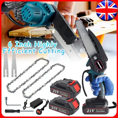 2 Batteries Mini Chainsaw Cordless Portable Handheld 6'' 4000W Electric Chainsaw • £23.99