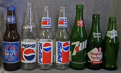 Lot Of 7 Vintage Soda POP Bottle Dimples Sprite Pepsi Simpson Spring 7UP Shaq • $25