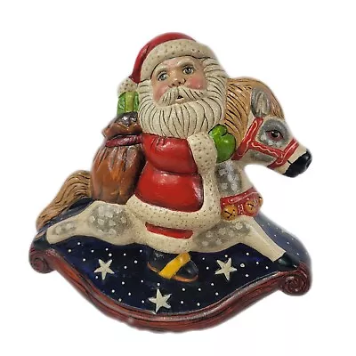 $495 • Buy Vaillancourt Folk Art Santa On Rocking Horse